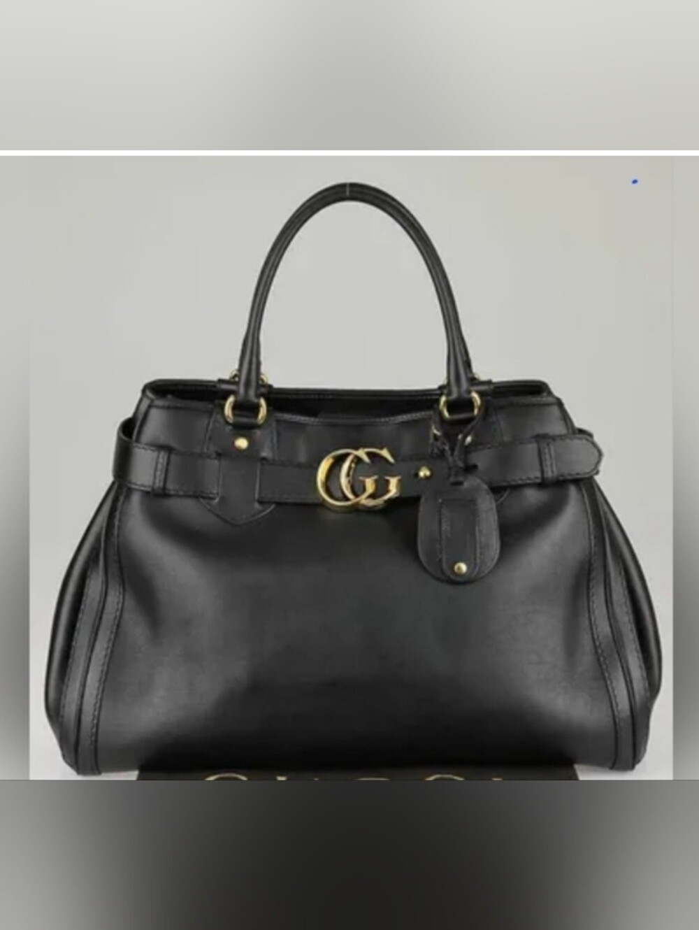 🇮🇹Gucci Black Soft Leather GG Running Large Satchel Tote Bag🖤💛